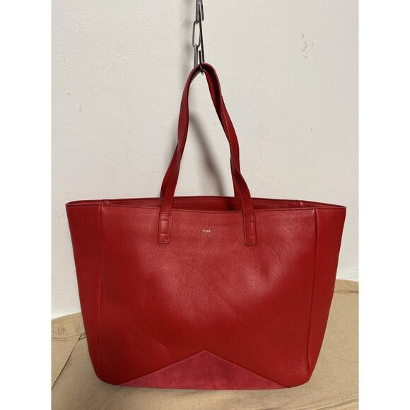 FACINE Tote Bag Womens Red Leather Suede Trim Zip Top Shoulder Made in Italy - Picture 5 of 13